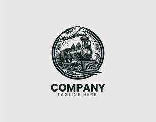 Fototapeta premium Detailed Antique Steam Train Illustration Vector Logo Design, Vintage Steam Locomotive Detailed Design Vector Logo