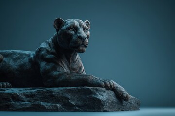 Reclining feline sculpture, a dramatic  portrait.