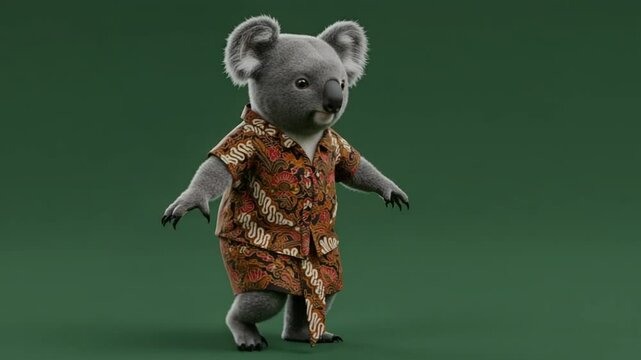 Cute koala wearing patterned shirt on green background animal illustration