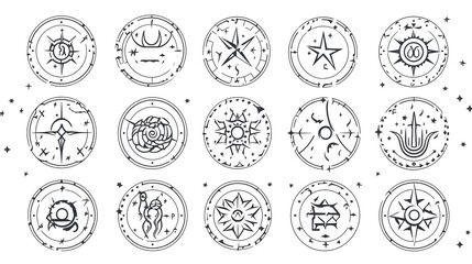 Zodiac Astrology Horoscope Signs Thin Line Vector Illustration Collection