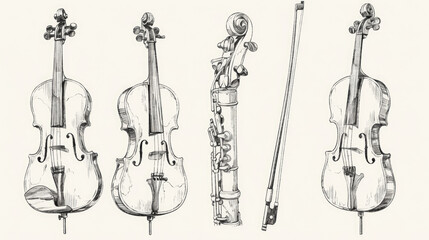 Fototapeta premium Hand drawn string instruments
