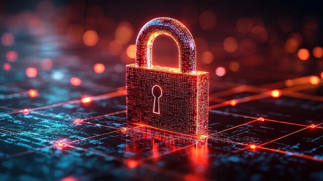 Digital Security Lock on Futuristic Technology Background with Light