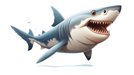 Fototapeta premium Shark Approach Cartoon Vector Illustration: Educational, Learning, Marine Life, Ocean, Predatory Fish, Underwater World, Cute, Kids, Wildlife, Danger