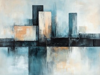 Abstract cityscape painting with muted colors