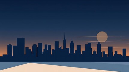 Fototapeta premium Cityscape Silhouette Sunset Moon.