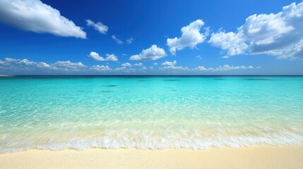 Obraz premium Beautiful turquoise ocean water meeting a white sandy beach