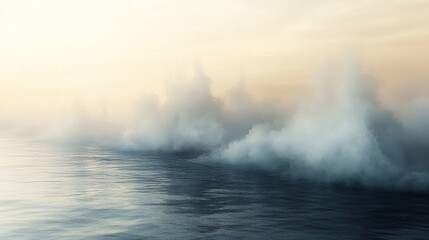 Fototapeta premium Dramatic Seascape with Crashing Waves Under Soft Golden Light Hues