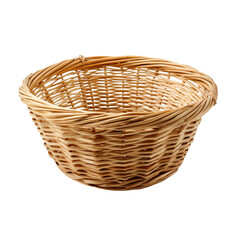 Obraz premium Elegant round wicker bamboo basket on a clean transparent background, perfect for storage and decoration purposes, Wicker round bamboo basket on transparent backgroundfile
