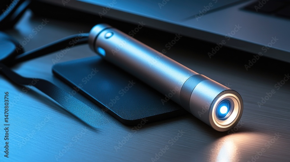 Poster modern torch on a charging mat with minimalistic desk setup in the background