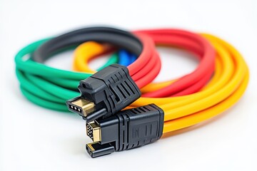 Multicolored cables coiled together