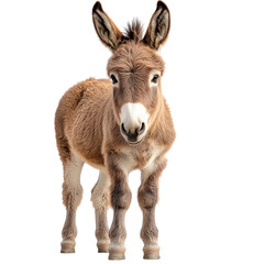 Fototapeta premium Isolated young donkey portrait showcasing a cute expression and fluffy features