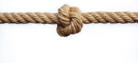 thick natural fiber rope tied in a simple knot against a plain white background