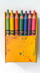 Colorful pencils in a box, ready for creative expression. 