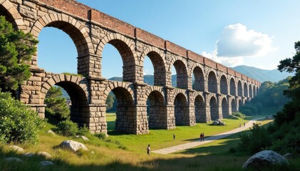 Obraz premium Ancient Roman aqueduct, weathered stone, historical architecture, impressive structure, ancient construction, engineering marvel , culture, pipeline