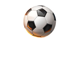 Naklejka premium A soccer ball with black and white panels on a black background with a glowing light effect around it