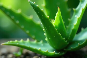 Close-up of an aloe vera plant's succulent leaves, showing its soothing gel , medicine, relief