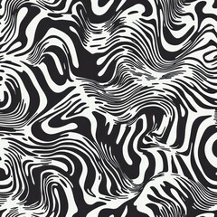 Obraz premium fluid dynamic black and white abstract pattern with flowing irregular wavy lines creating a hypnotic optical illusion effect