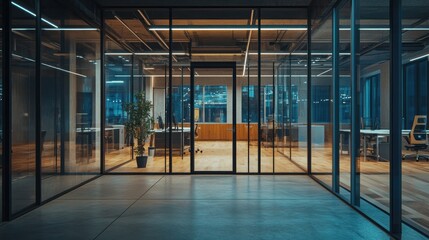 Modern empty office space with glass walls and interior details
