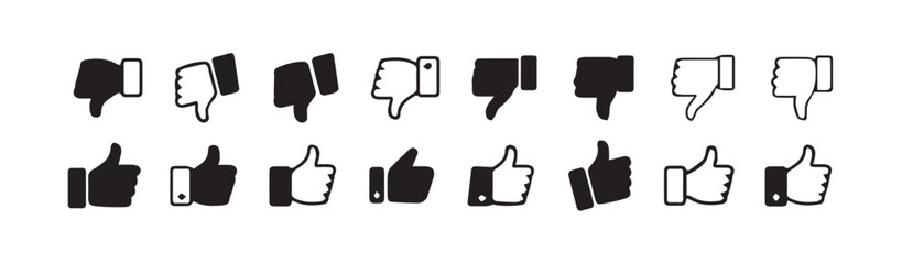 Thumb up & thumb down icon. like symbol.Like and dislike vector collection on transparent background.Thumbs up thumbs down black isolated social media signs.vector illustration eps 10.