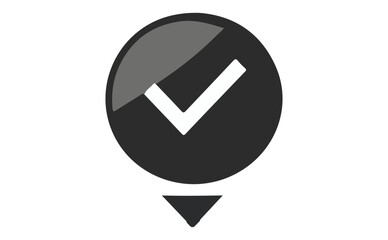 Glossy Gray Circle with White Check Mark and Triangle on Transparent Background