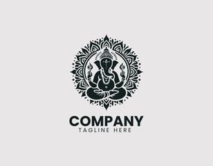 Obraz premium Ganesha Meditating Vector Logo Design, Lord Ganesha in Meditation Pose Vector Logo