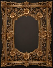 Intricate gold filigree frame with floral accents, antique style, photography, antique frame