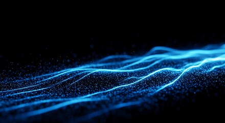 Abstract Blue Waves on Black Background