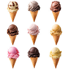 Ice Cream Cone PNG Bundle – Multiple Flavors, Isolated on Clear Background