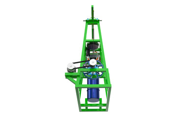 Obraz premium Stirling Engine with Heat Source and Power Output Mechanism Working with Pulleys and Motor Visible Mechanical Components on a PNG Transparent Background 