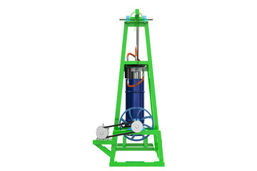 Stirling Engine with Heat Source and Power Output Mechanism Working with Pulleys and Motor Visible Mechanical Components on a PNG Transparent Background
