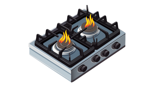 Gas Stovetop with Flames Burning Dangerously Kitchen Safety Warning Illustration