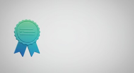 Achievement Badge Design Teal and Blue Gradient Award Ribbon 3D Render