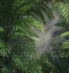 Vibrant green palm leaves, sunlight dappled, intricate textures , bright, flora, exotic