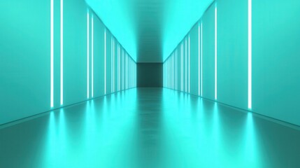 Fototapeta premium Abstract Futuristic Cyan Neon Lit Tunnel Corridor