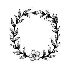 Elegant botanical wreath with stylized leaves and a simple flower illustration