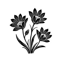 Elegant monochrome floral arrangement featuring blooming flowers, buds and stems