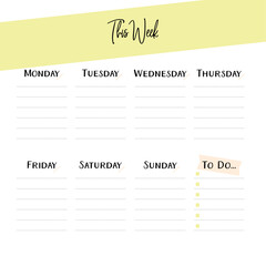 Weekly Planner Printable Page Vector, This Week to Do