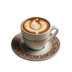 Creamy Cup Of Coffee With Intricate Design PNG