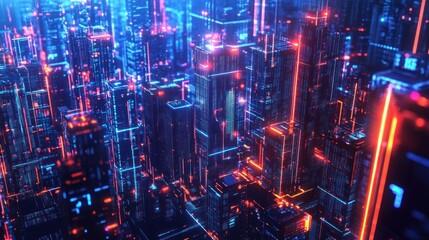 Fototapeta premium Futuristic cityscape illuminated by neon lights at night