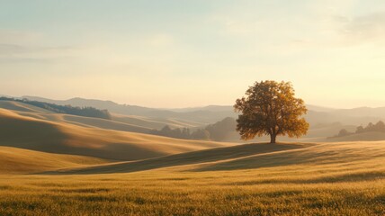 Golden Hour Landscape With Solitary Tree