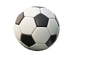 Obraz premium A close up view of a soccer ball with black and white panels on a black background with slight green