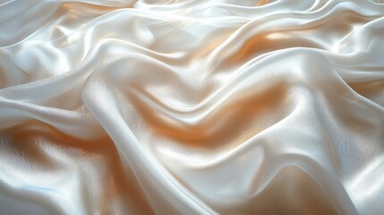 Fototapeta premium Abstract Wavy Silk Fabric Texture with Golden and White Hues as Background