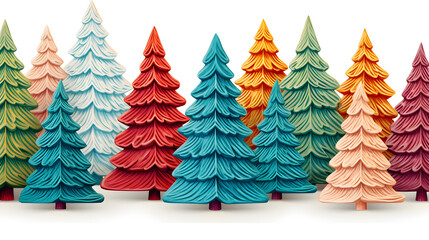 Festive Christmas Trees with Multicolour Ornate Details - Holiday Decoration Concept