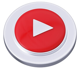 3D Play button silver color isolated on white background 3D illustration