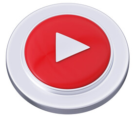 3D Play button silver color isolated on transparent background 3D illustration