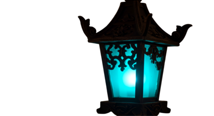 Asian Lantern with Glowing Blue Light and Bokeh