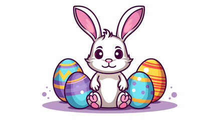 Professional Color Line Easter Rabbit Animal with Egg Design for Seasonal Usage