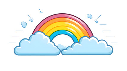 Vibrant Color Line Art of Sun and Bright Rainbow with Cloud Illustration