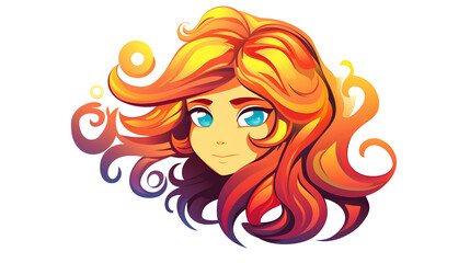 Colorful Boy Head with Long Hair Design Cartoon Vector Illustration