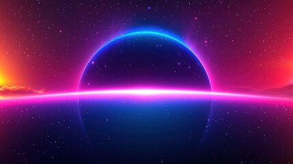 Vibrant Cosmic Landscape with Bright Horizon and Starry Sky